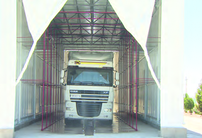 Vehicles Pass Through Disinfection Tunnels at Customs Checkpoints of Turkmenistan