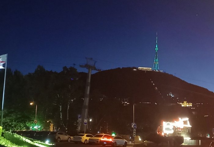 Tbilisi TV Tower Lights Up in Turkmen Flag Colors