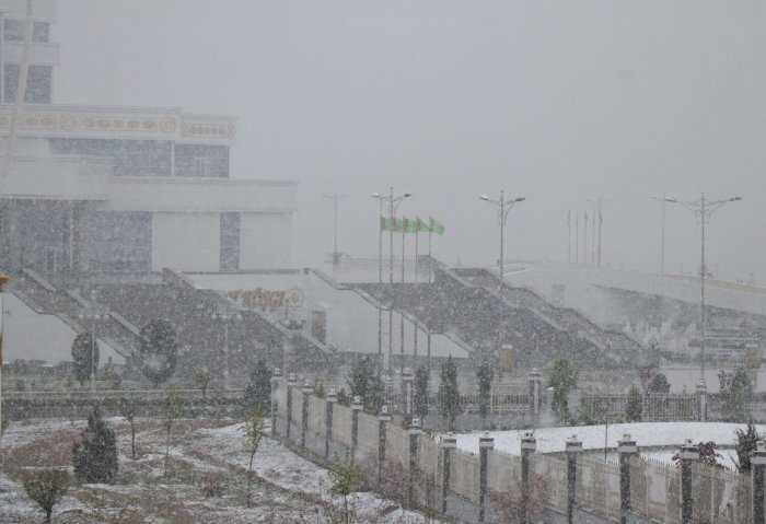 Rare Spring Snowfall in Ashgabat